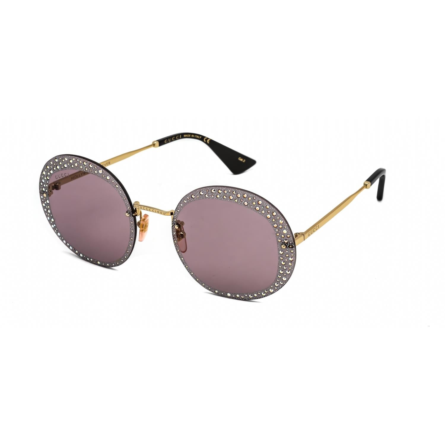 Gucci GG0899S 001 Gold Gold Violet Oval Women’s Sunglasses