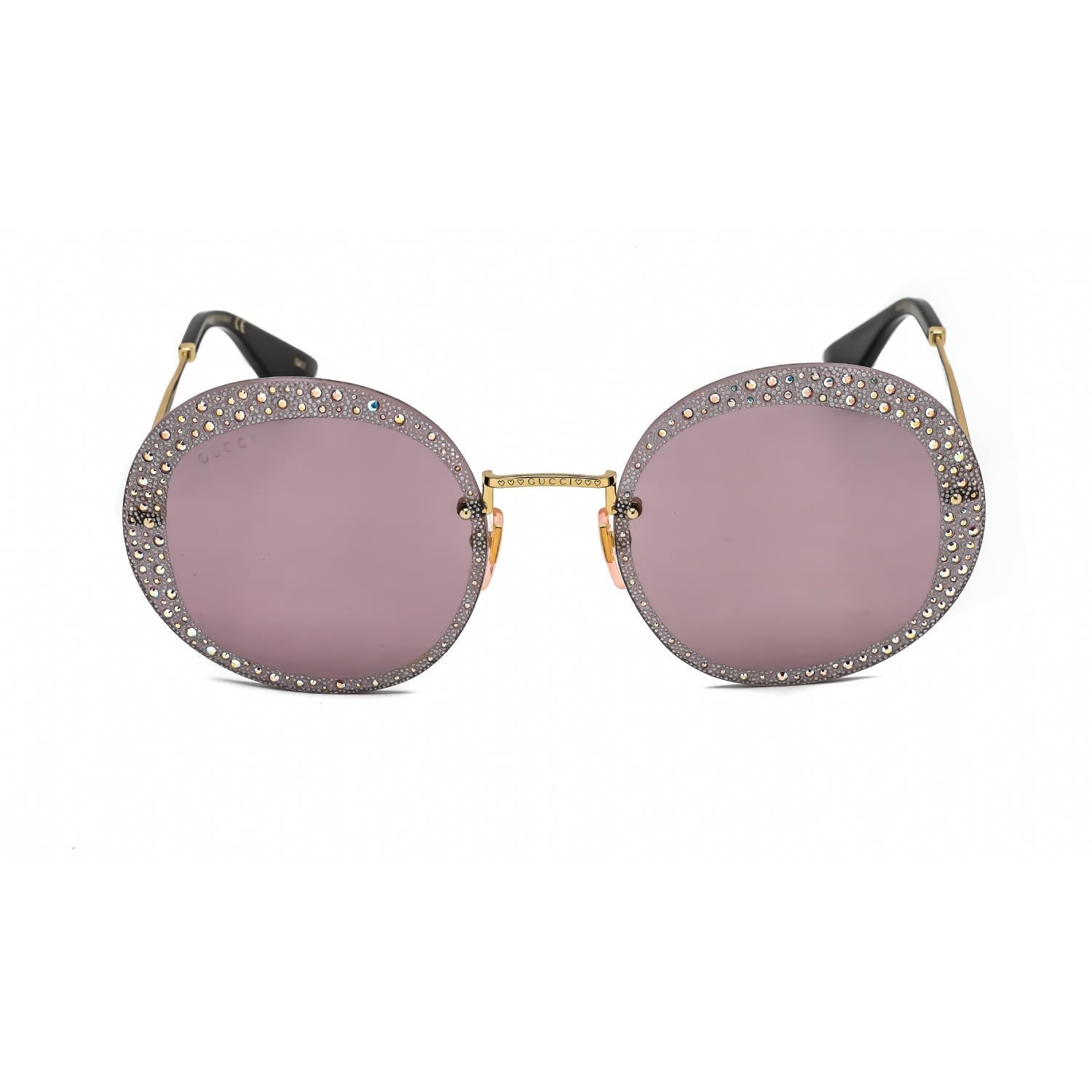 Gucci GG0899S 001 Gold Gold Violet Oval Women’s Sunglasses
