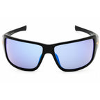 Police SPLN37 Men's Rectangular Sunglasses Shiny Black Smoke Blue Mirror