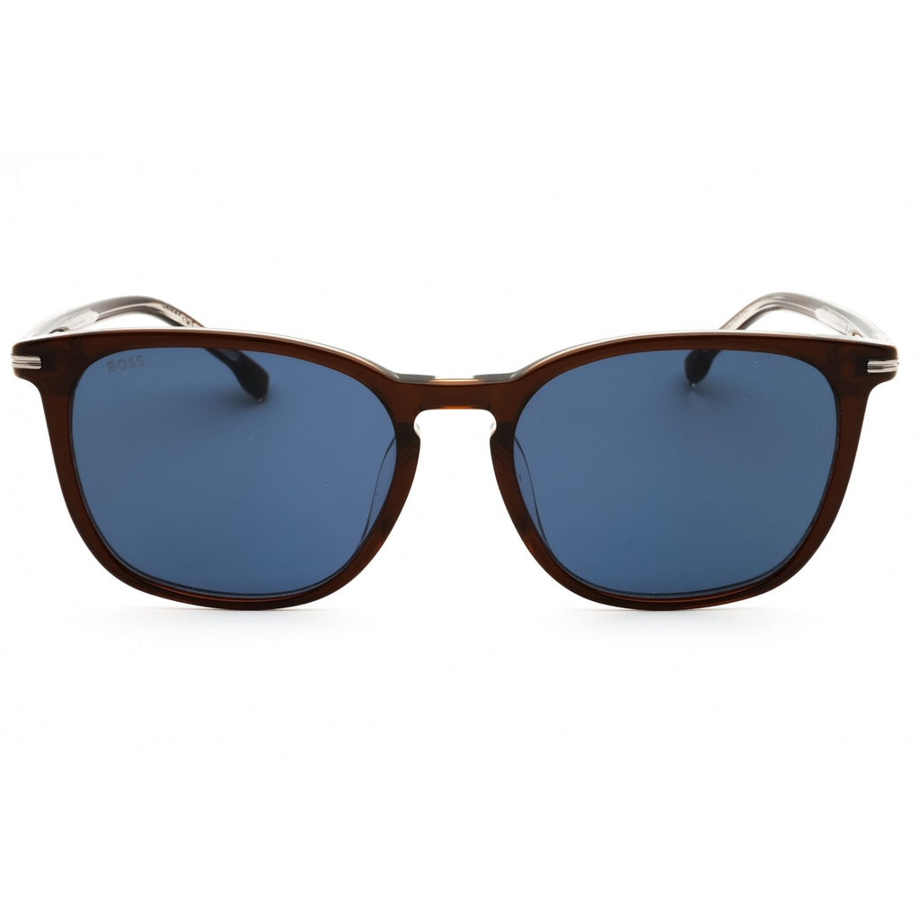 Hugo Boss BOSS 1668/F/SK Rectangular Sunglasses Brown Frame Blue Lens