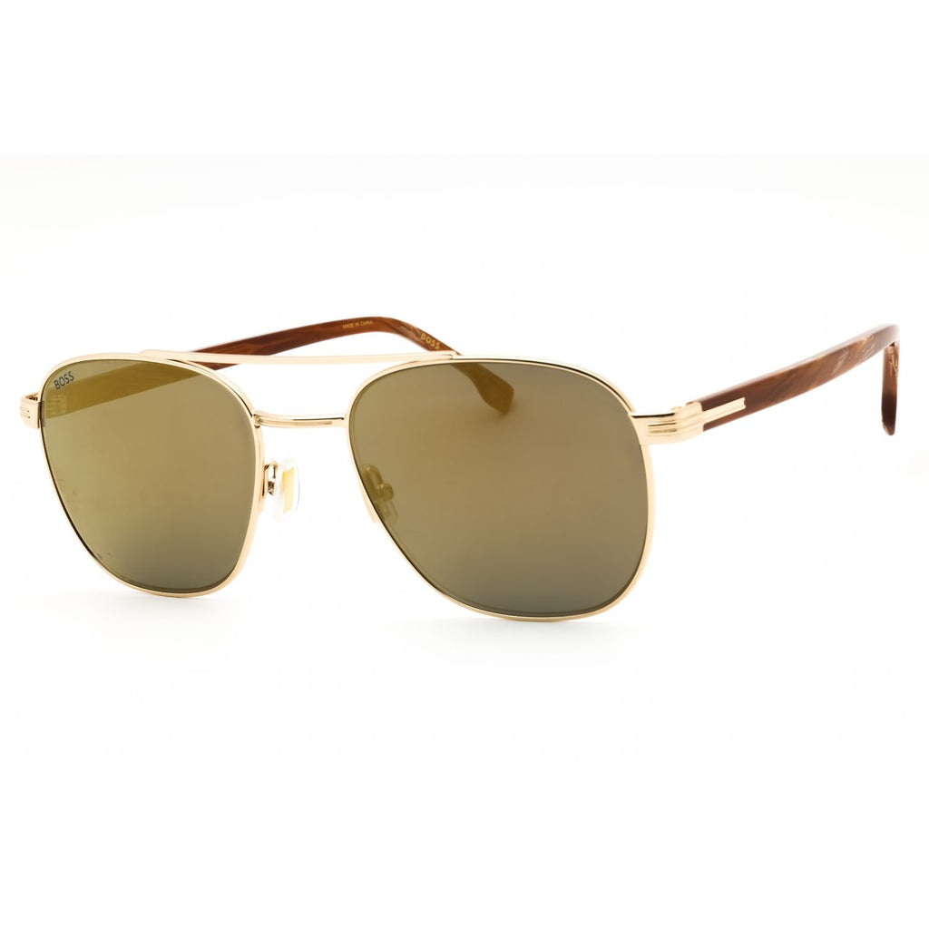 Hugo Boss BOSS 1723/S Rectangular Sunglasses Gold Brown Horn Frame Grey Bronze Lens